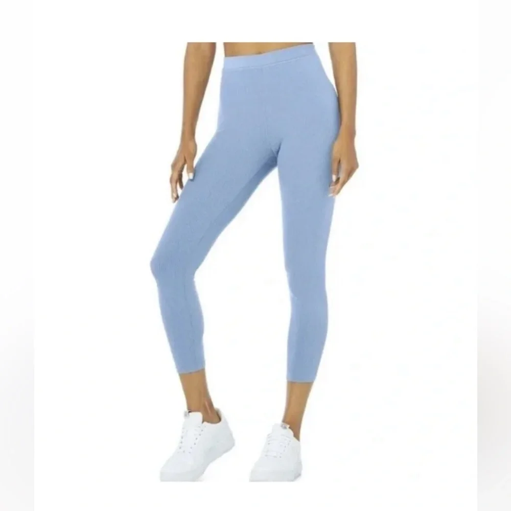 ALO Yoga Light Blue Ribbed High-Waist 7/8 Blissful Legging XXS